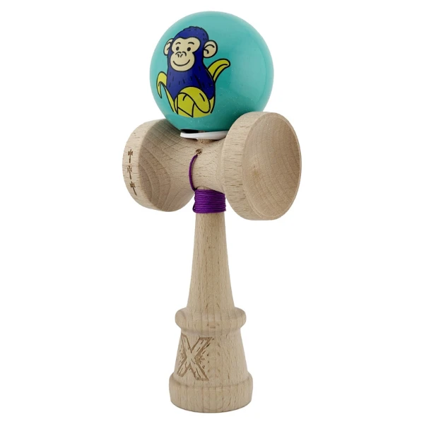 «kendama super sticky x original», rulment metalic, ața 62/65 cm, king size 7.5 x 6 x 18 cm, „maimuță", turcoaz 10
