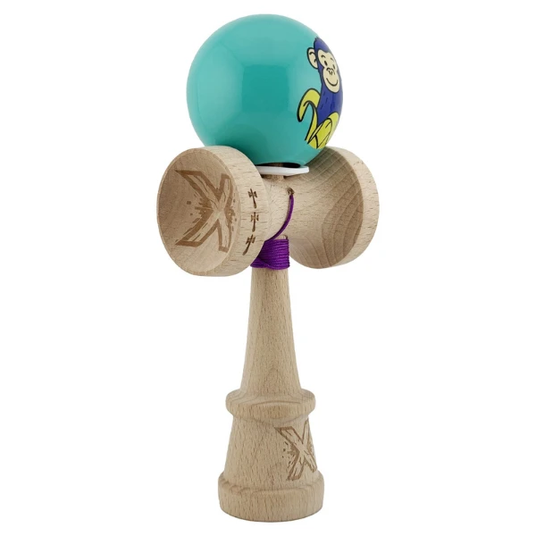 «kendama super sticky x original», rulment metalic, ața 62/65 cm, king size 7.5 x 6 x 18 cm, „maimuță", turcoaz 11