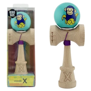 «kendama super sticky x original», rulment metalic, ața 62/65 cm, king size 7.5 x 6 x 18 cm, „maimuță", turcoaz