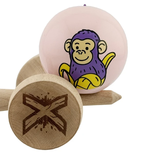 «kendama super sticky x original», rulment metalic, ața 62/65 cm, king size 7.5 x 6 x 18 cm, „maimuță", roz 9