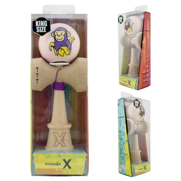 «kendama super sticky x original», rulment metalic, ața 62/65 cm, king size 7.5 x 6 x 18 cm, „maimuță", roz 12