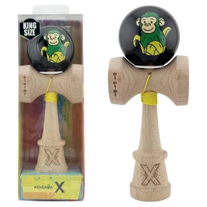 «kendama super sticky x original», rulment metalic, ața 62/65 cm, king size 7.5 x 6 x 18 cm, „maimuță", negru
