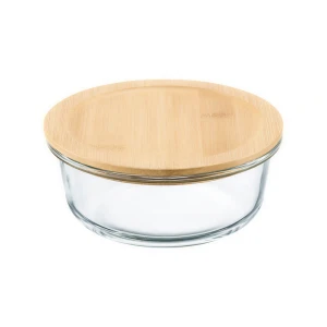 Ambition, round borosilicate glass container with bamboo cover, natural, 600 ml, glass, wood Thumbnail 1