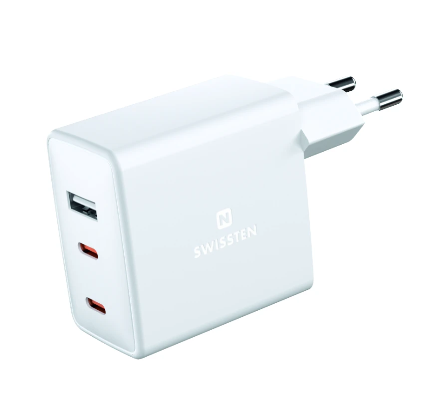 Universal home charger swissten gan 2x usb-c + 1x usb 70w white 2