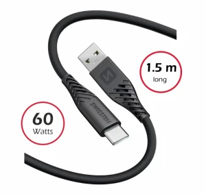 Data cablu swissten soft silicone usb / usb-c 1.5m 60w black