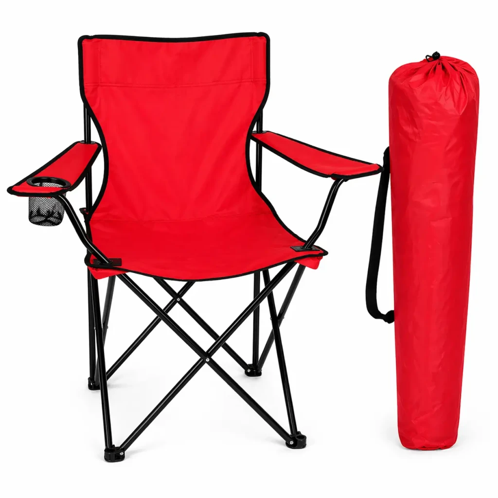 Складной рыбацкий стул красный, с подстаканником и карманами 6