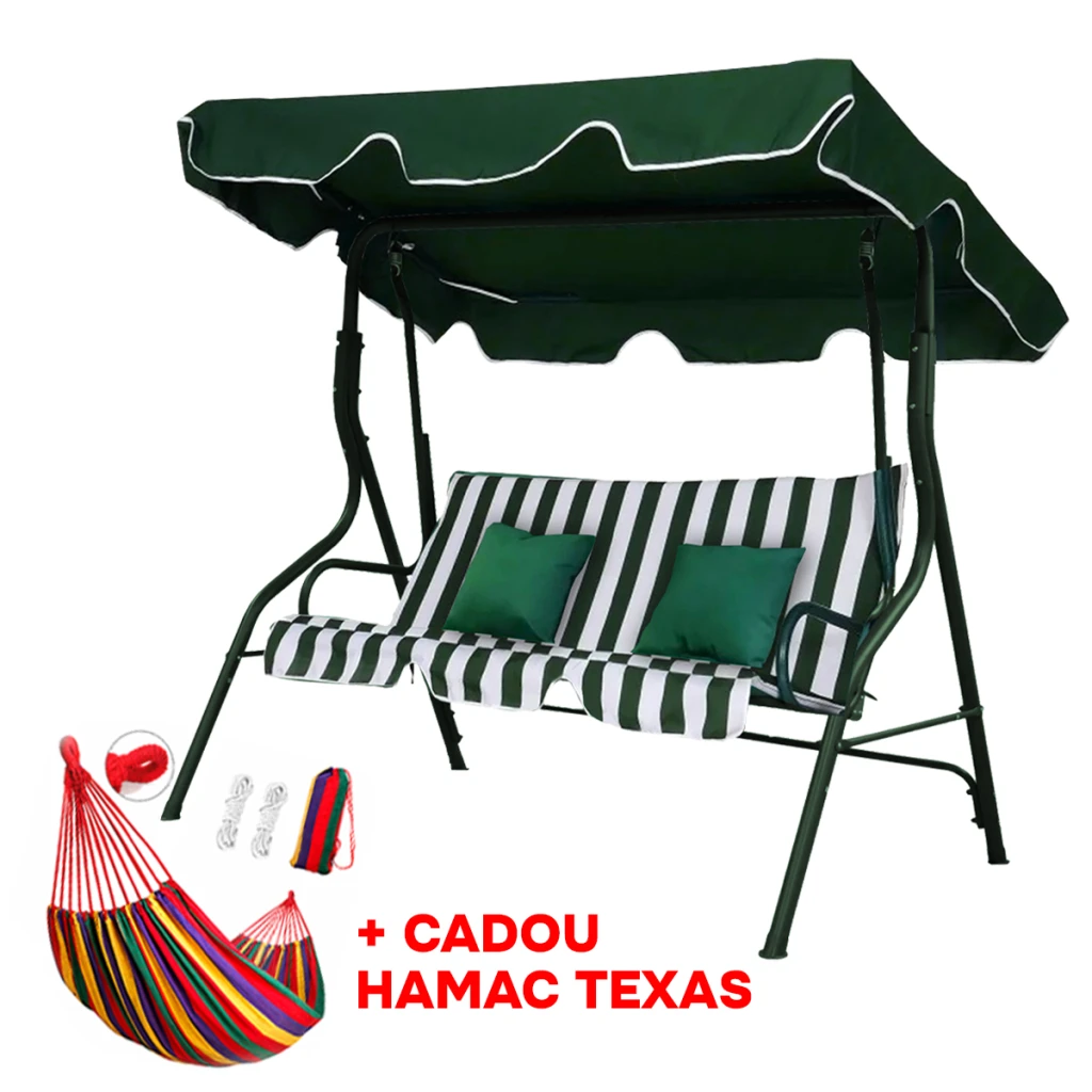 Садовые качели rodos (зеленый с белыми полосами) + гамак texas в подарок 3