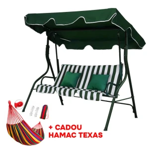 Садовые качели rodos (зеленый с белыми полосами) + гамак texas в подарок Thumbnail 3