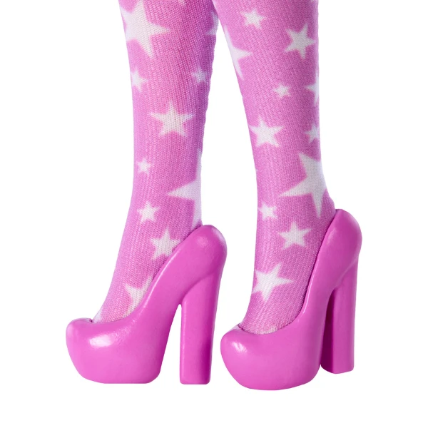 Păpușa barbie "fashionistă în rochie din denim roz cu imprimeu stelat" 7