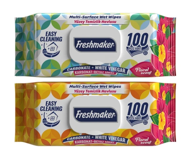 Салфетки влажные freshmaker eco multi-surface 100шт цветочн.аромат с крышкой 2