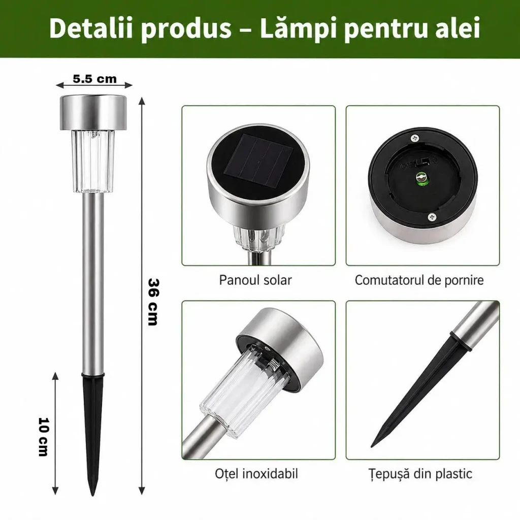 Lampă solară 834-2, 10 buc led, 36 cmh, stainless, gradina 15-600.2, (sb-2) 4