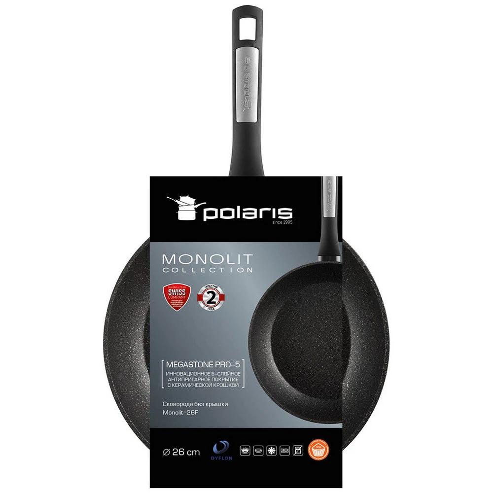 Сковорода polaris monolit-26f, 26cm, чёрный 8