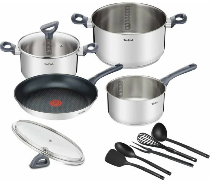 Set oale de 11 piese tefal daily cook, 2 oale cu capac 20/24 cm, tigaie 28 cm, cratita 16 cm, 5 ustensile 2