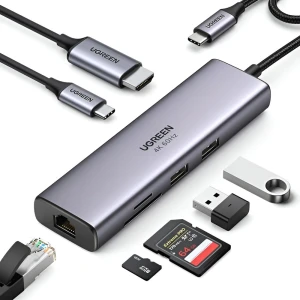 Ugreen hub 7в1 type-c 3.0 на + 2*usb 3.0 + hdmi + gigabit rj45 + sd/tf + pd 95w cm512, серый Thumbnail 2