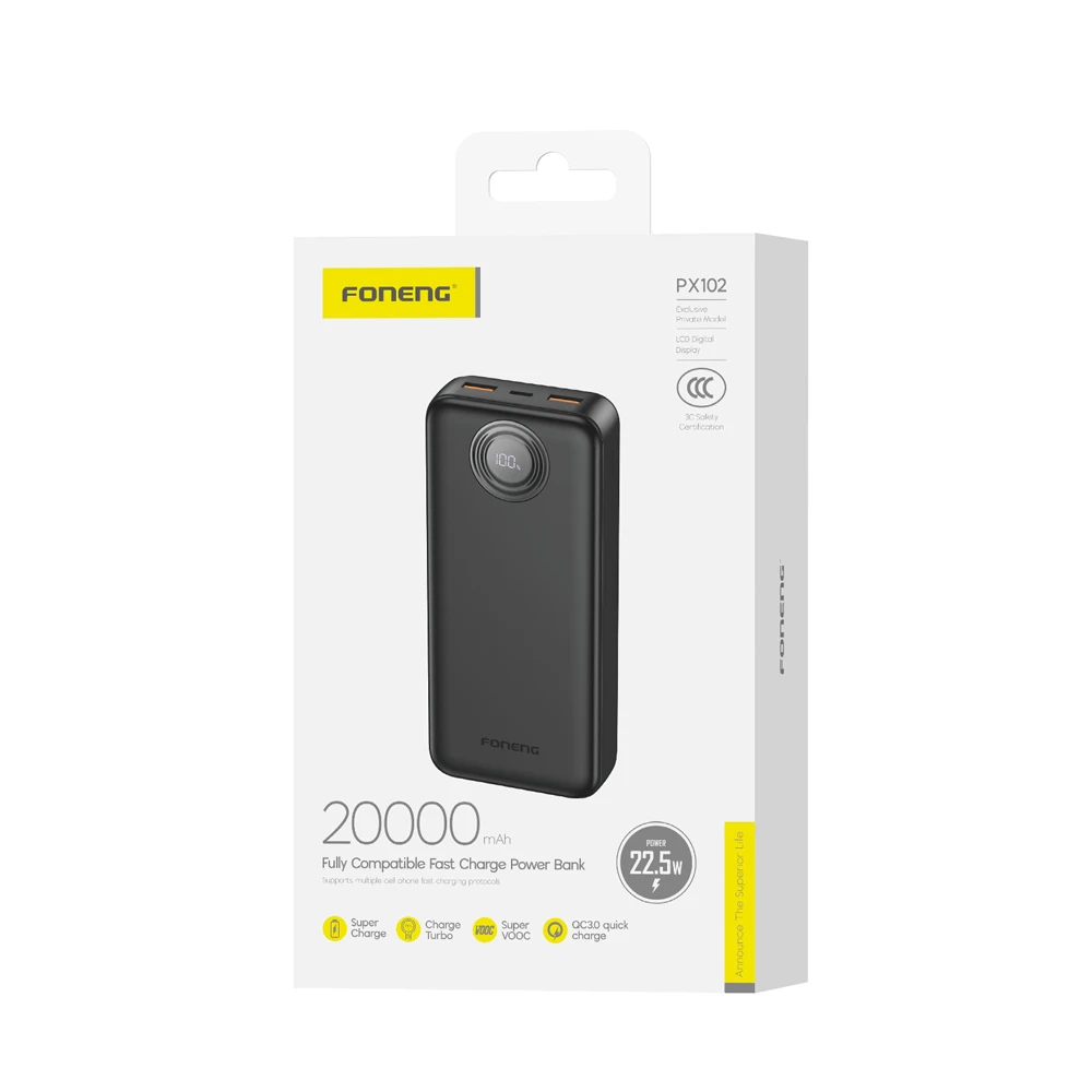 Power bank foneng с цифровым дисплеем 20000 мач, 22.5w, черный 2