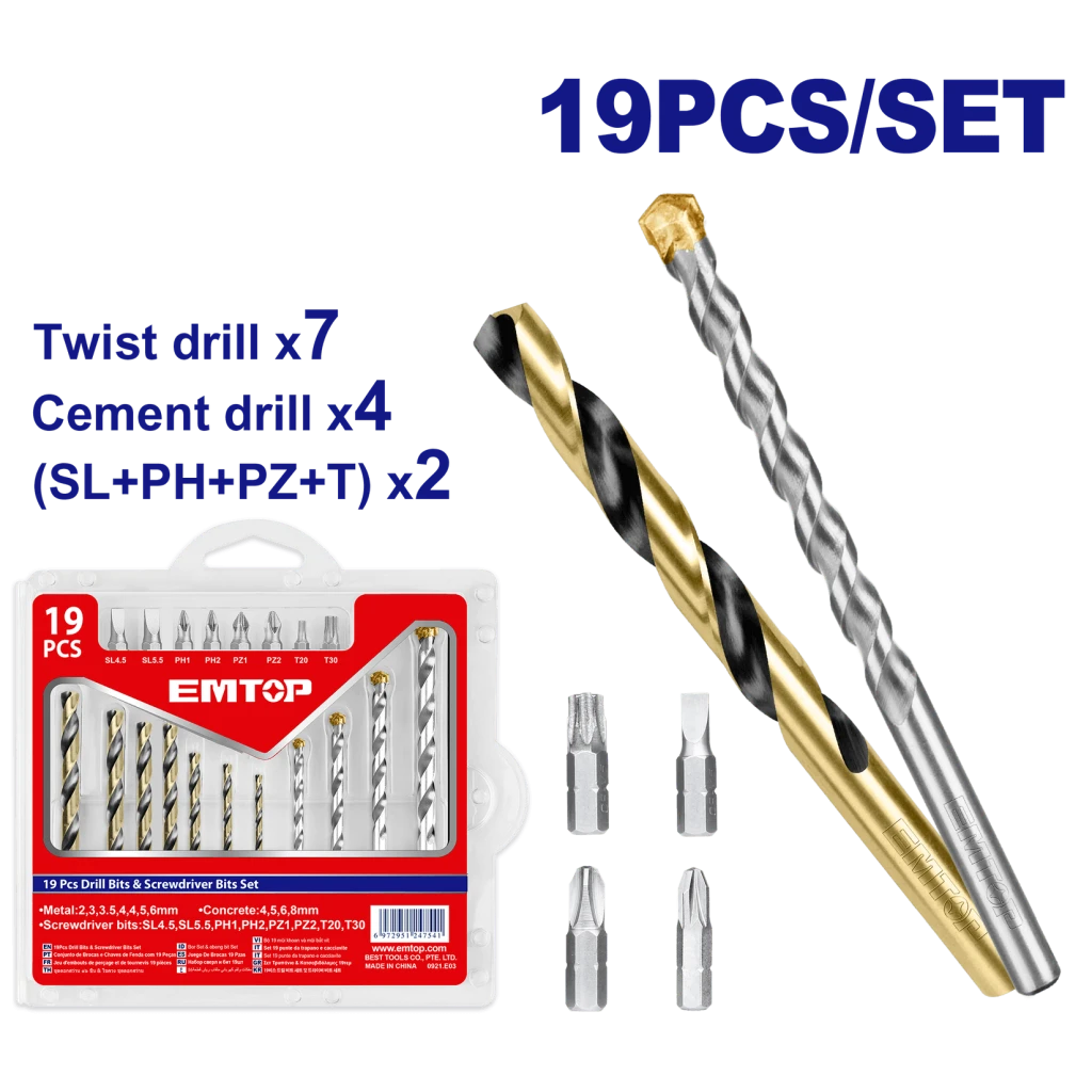 Set de 19 buc burghiuri si surubelnite emtop 2