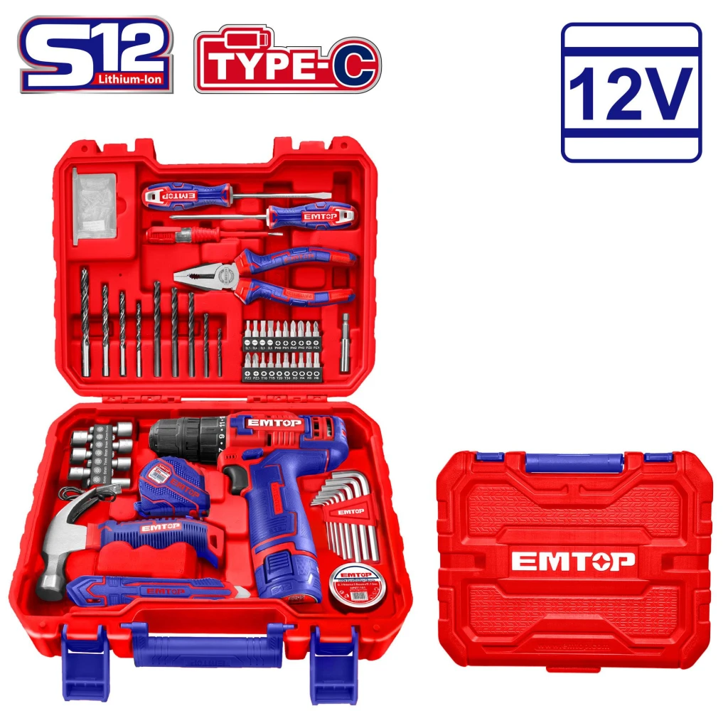 Set de instrumente cu masina de insurubat 12v 96 buc emtop 2