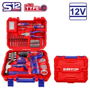 Set de instrumente cu masina de insurubat 12v 96 buc emtop
