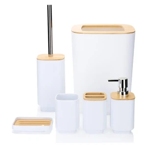 Set organizatori p/u baie, cu insertie din lemn, alb, 6 buc