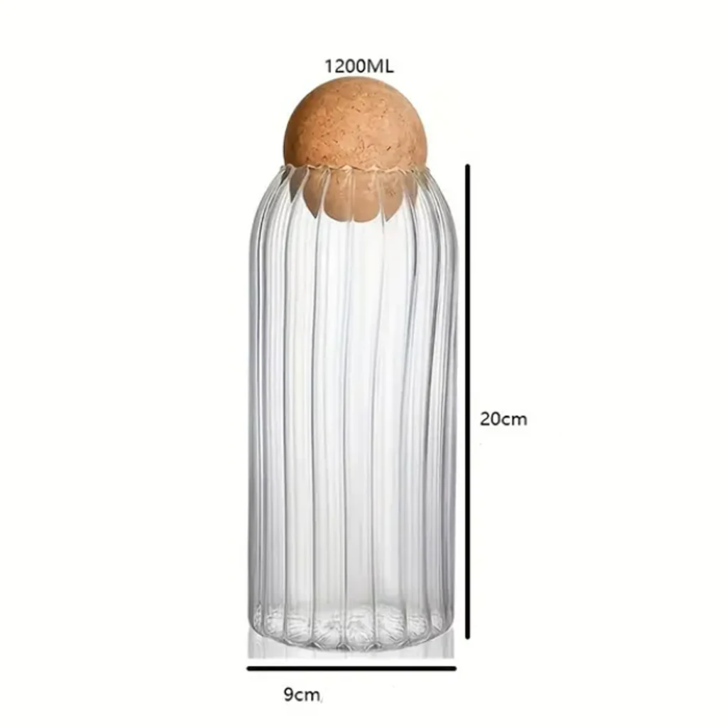 Borcan de sticlă, cu relief, cu capac sferic, 9x20 cm, 1200 ml 2