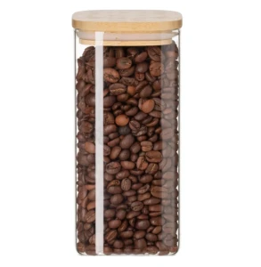 Borcan din sticla, cu capac din bambus, patrat, 2000 ml, 10x30 cm Thumbnail 1
