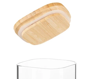 Borcan din sticla, cu capac din bambus, patrat, 2000 ml, 10x30 cm Thumbnail 2