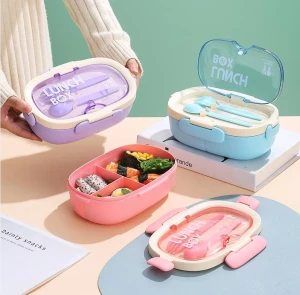 Lunch box din plastic, cu furculita si lingura, 103-392