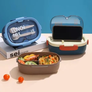 Lunch box din plastic, cu furculita si lingura, 103-393