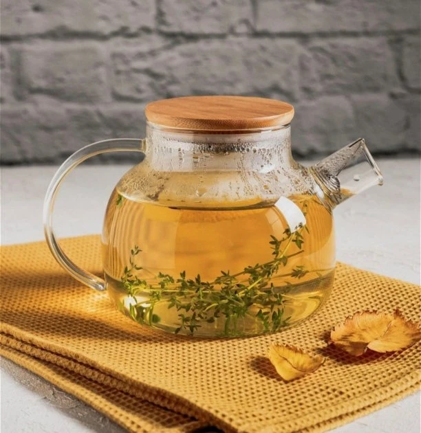 Чайник стеклянный, заварочный, с бамбуковой крышкой, 1 л 2