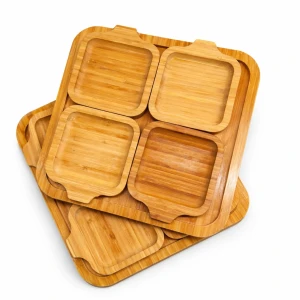 Platou compartimentat din bambus, set 1+4, 23,5 × 23,5 cm Thumbnail 1