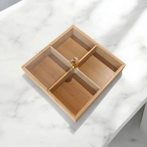 Platou compartimentat din bambus, set, 20 x 20 cm