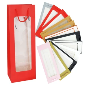 Punga pentru cadou pentru sticle, cu insertie transparenta, 36x12,5x8,5 cm