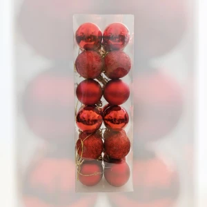 Шары елочные, красные, d4, 24 шт, b-4618