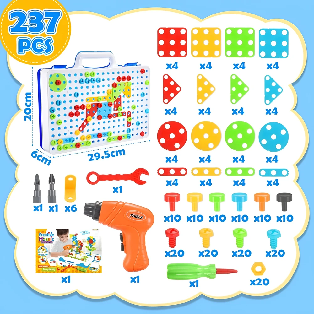 Creative mosaic drill toy set, 237-piece diy educational kit 3