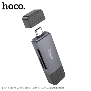 Кардридер hoco hb45 spirit 2-в-1 usb 2.0, металлический серый