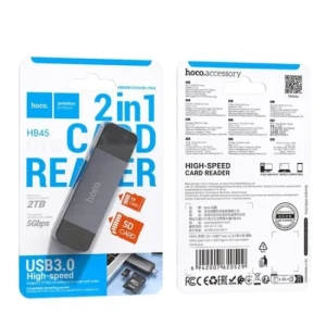 Кардридер hoco hb45 spirit 2-в-1 usb 2.0, металлический серый Thumbnail 2