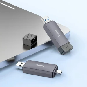 Кардридер hoco hb45 spirit 2-в-1 usb 2.0, металлический серый Thumbnail 4