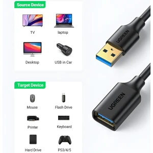 Ugreen usb 3.0 удлинительный кабель с мужским разъемом 1.5 м | us129, черный Thumbnail 3
