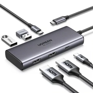 Ugreen hub 6в1 usb-c на 2*hdmi (8k@30hz) + 2*usb-a3.0 + usb-c3.0 + pd (100w) | cm498, космический серый Thumbnail 2