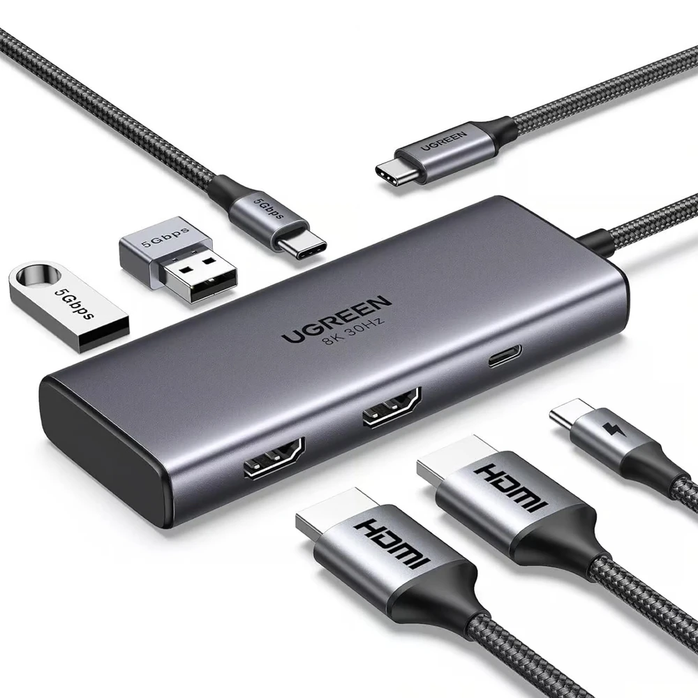 Ugreen hub 6в1 usb-c на 2*hdmi (8k@30hz) + 2*usb-a3.0 + usb-c3.0 + pd (100w) | cm498, космический серый 2