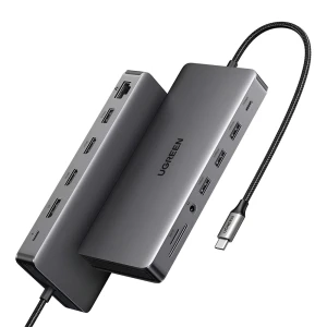 Ugreen hub 13в1 usb-c на 2*hdmi (4k@60hz) + dp + 2*usb-a3.2 + usb-c3.2 + 2*usb-a3.0 + sd/tf + gigabit rj45 + 3.5 мм + pd (100w) | cm681, космический серый Thumbnail 2
