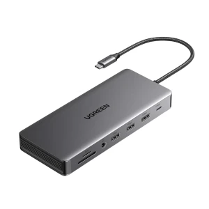 Ugreen hub 13в1 usb-c на 2*hdmi (4k@60hz) + dp + 2*usb-a3.2 + usb-c3.2 + 2*usb-a3.0 + sd/tf + gigabit rj45 + 3.5 мм + pd (100w) | cm681, космический серый