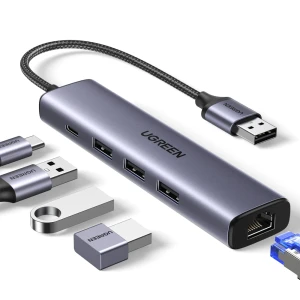 Ugreen hub usb-a 3.0 на 3*usb3.0 + rj45 (1000m) ethernet адаптер cm475, серый Thumbnail 2