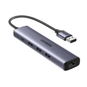 Ugreen hub usb-a 3.0 на 3*usb3.0 + rj45 (1000m) ethernet адаптер cm475, серый