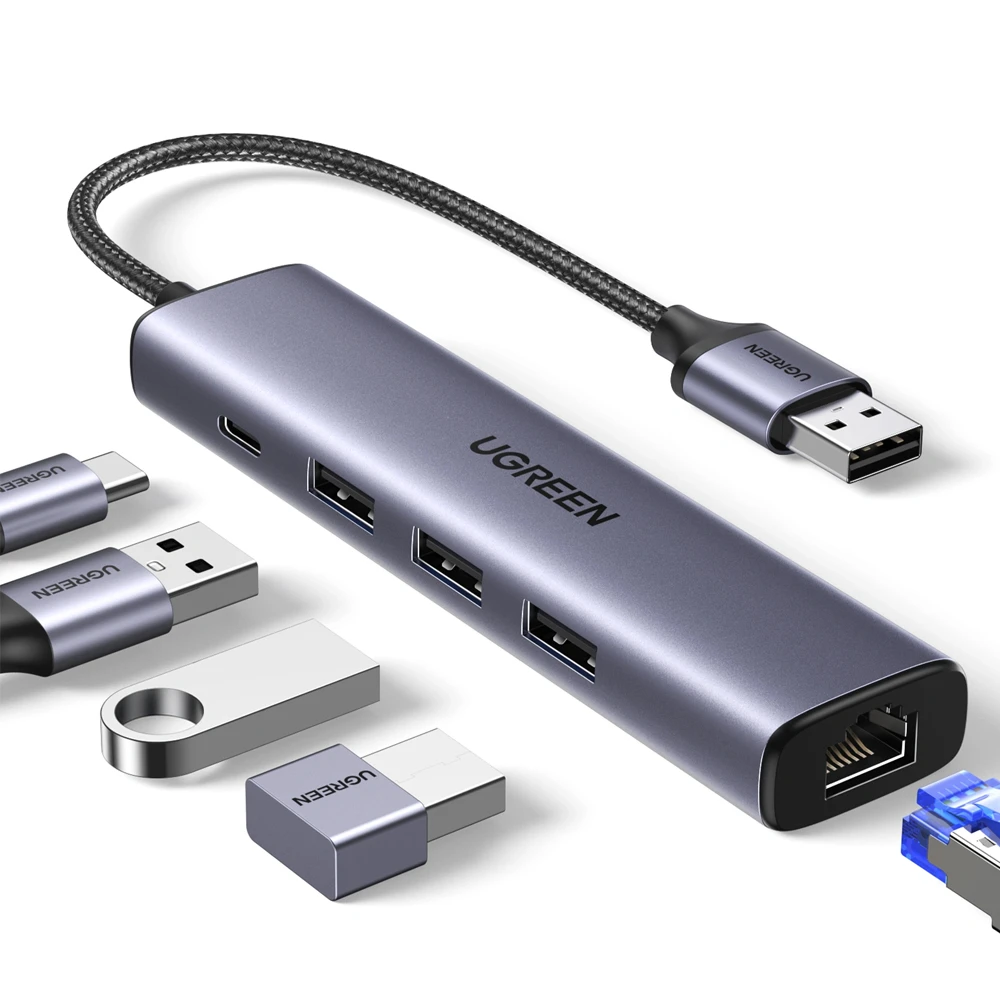 Ugreen hub usb-a 3.0 на 3*usb3.0 + rj45 (1000m) ethernet адаптер cm475, серый 2