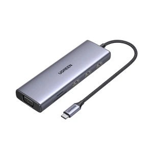 Ugreen hub 9в1 usb-c на hdmi (4k@60hz) + vga + 3×usb-a 3.0 + gigabit rj45 + sd/tf + pd 100w | cm498, серый Thumbnail 3