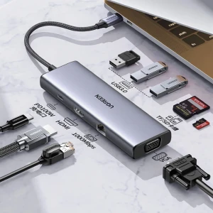 Ugreen hub 9в1 usb-c на hdmi (4k@60hz) + vga + 3×usb-a 3.0 + gigabit rj45 + sd/tf + pd 100w | cm498, серый Thumbnail 2
