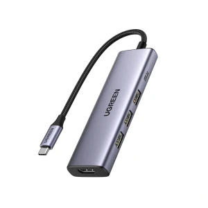 Ugreen hub 5в1 type-c на 3*usb 3.2 + hdmi 2.0 + кардридер sd + кардридер tf + usb type-c pd 100w | cm511, серый