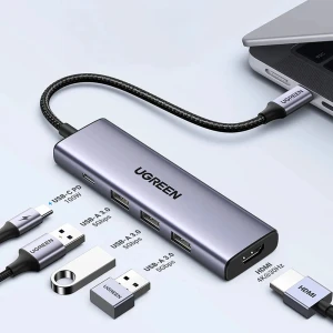 Ugreen hub 5в1 type-c на 3*usb 3.2 + hdmi 2.0 + кардридер sd + кардридер tf + usb type-c pd 100w | cm511, серый Thumbnail 3