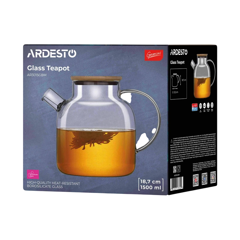 Заварочный чайник ardesto ar3015gbm, 1,5л, прозрачный 3
